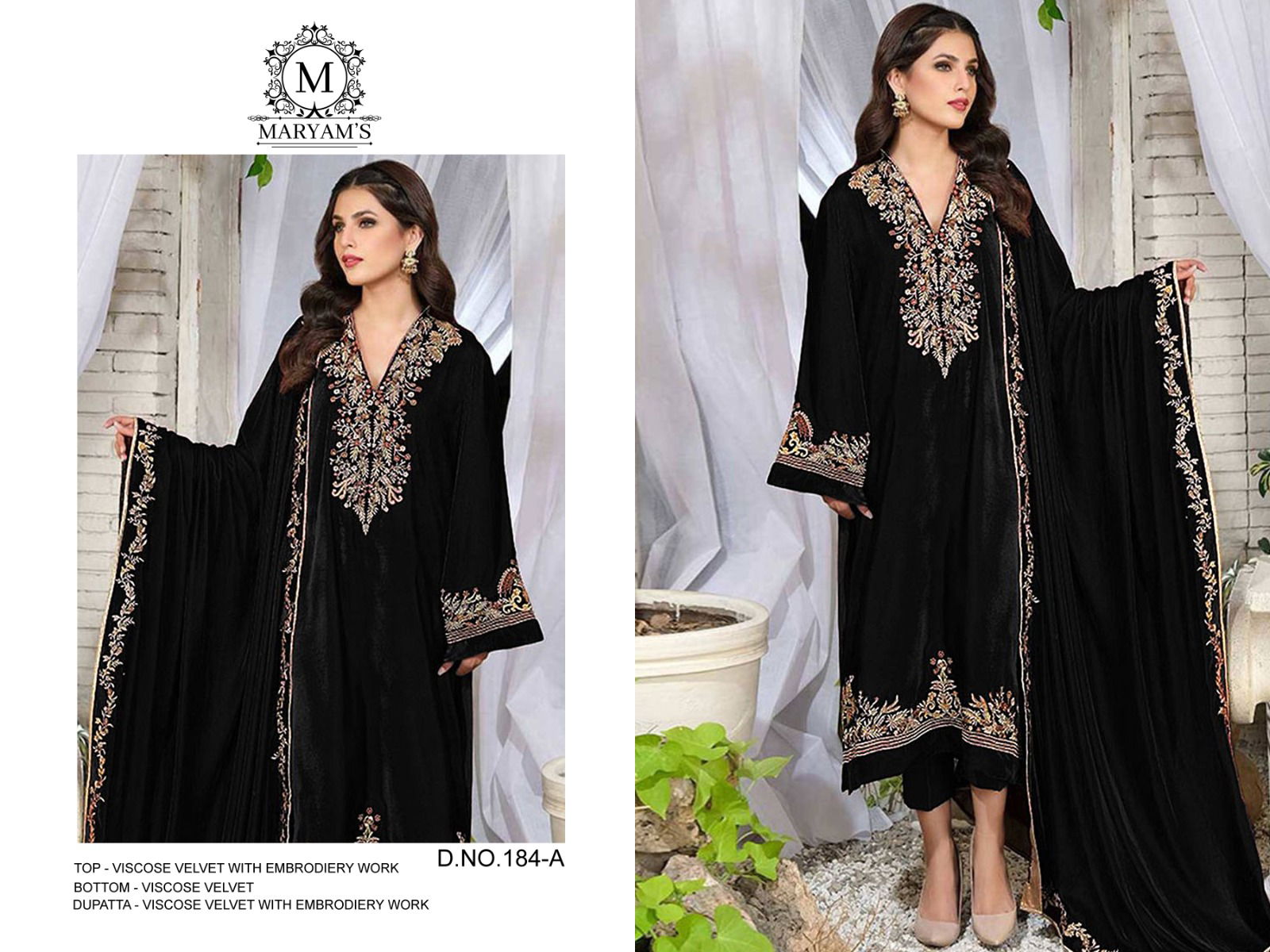 Maryams 184 Velvet Embroidered Wholesale Pakistani Suits Suppliers In Mumbai
